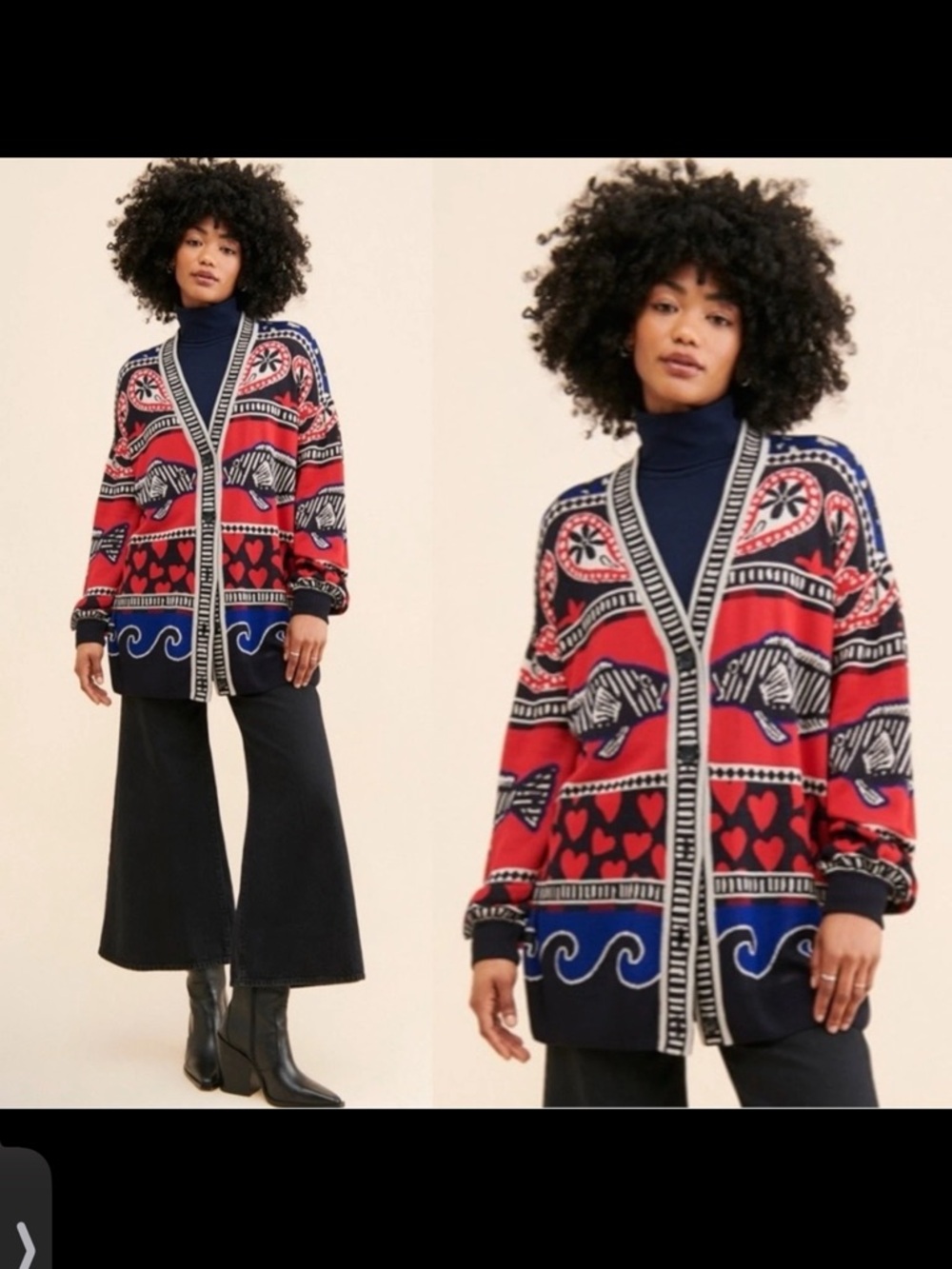FARM Rio Navy Mixed Print Knit Cardigan Small - Picture 3 of 14